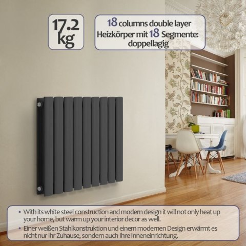 Grzejnik stalowy poziomy antracyt 819W 600x614 mm nowoczesny