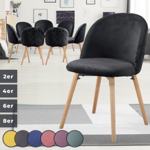 Krzesło do jadalni skandynawskie, czarne, welur, bukowe nogi