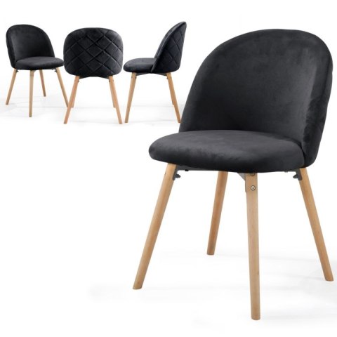 Krzesło skandynawskie czarne, welur, bukowe nogi, nowoczesny