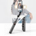 Selfie stick kijek do zdjęć Bluetooth z tripodem lampą LED do 105cm - czarny