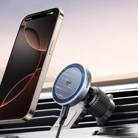 Uchwyt samochodowy z ładowarką bezprzewodową na kratkę MagSafe Qi2 - czarny