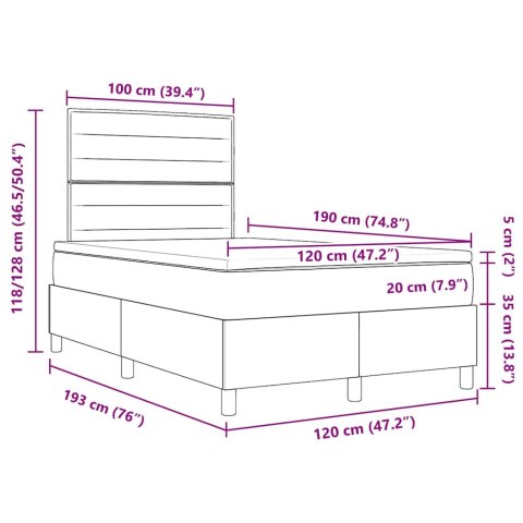 VidaXL Łóżko sprężynowe z materacem Ciemnoszary 120 x 190 cm tkanina