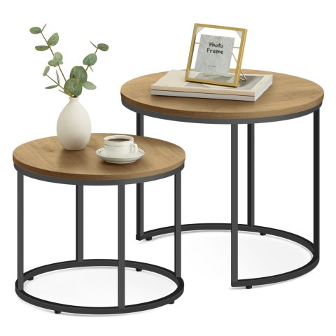 Stolik kawowy okrągły 2szt - dąb / nogi czarne