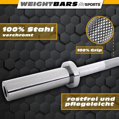 Sztanga olimpijska 180 cm, 16 kg, 250 kg, 50 mm, chromowana