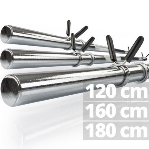 Sztanga treningowa 180 cm, 150 kg, stal, sprężynowe zaciski