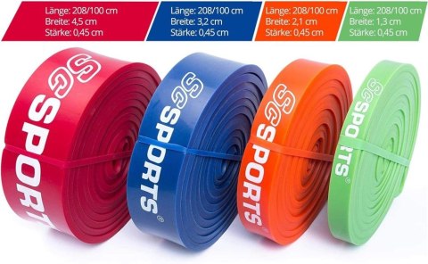 Zestaw gum do ćwiczeń 4 szt. 2m, naturalny lateks, kolorowe