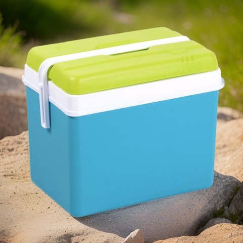 Lodówka turystyczna 35L KAMAI EDA na wkłady mrożące, turkusowa z białą rączką i zieloną pokrywą