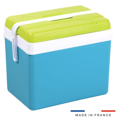 Lodówka turystyczna 35L KAMAI EDA na wkłady mrożące, turkusowa z białą rączką i zieloną pokrywą