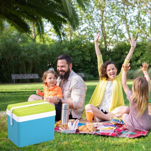 Lodówka turystyczna 35L KAMAI EDA na wkłady mrożące, turkusowa z białą rączką i zieloną pokrywą