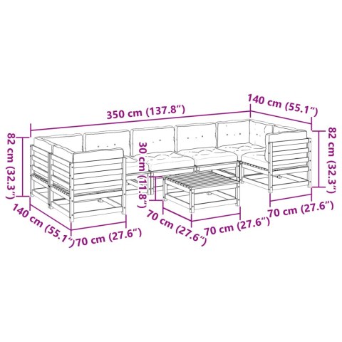 8-cz. zestaw wypoczynkowy do ogrodu, z poduszkami, daglezja