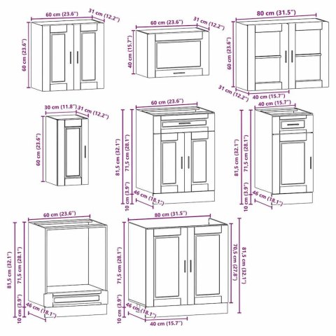 VidaXL Zestaw szafek kuchennych, Kalmar, 8-częściowy, dąb brązowy