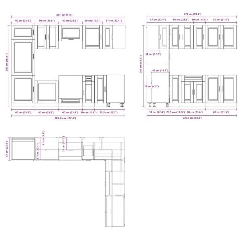 VidaXL Zestaw szafek kuchennych, Porto, 14-częściowy, dąb brązowy