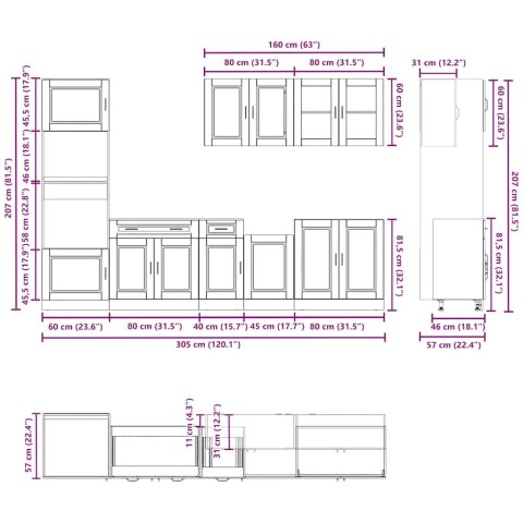 VidaXL Zestaw szafek kuchennych, Porto, 7-częściowy, dąb brązowy