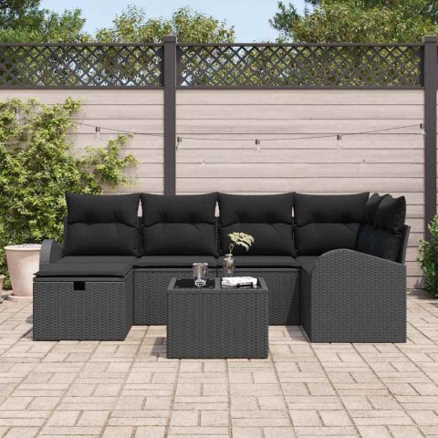 Zestaw Sof na Ogród 7 pcs Czarny 234 x 124 x 85 cm Polirattan