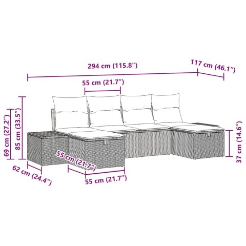 Zestaw Sof na Ogród z poduszką 6 pcs Czarny polirattan