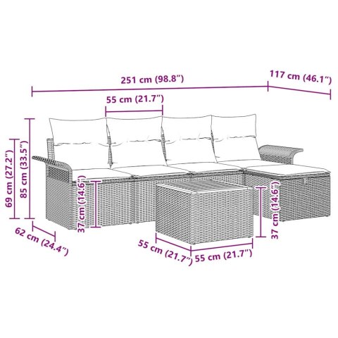 Zestaw Sof na Ogród z poduszką 6 pcs Czarny polirattan