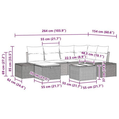 Zestaw Sof na Ogród z poduszką 7 pcs Czarny polirattan