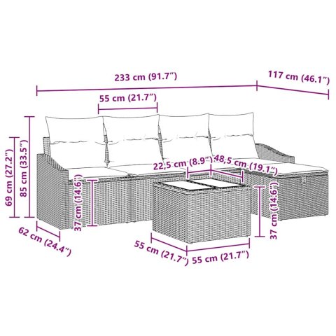 Zestaw Sof z poduszką z przechowywaniem 6 pcs Czarny polirattan