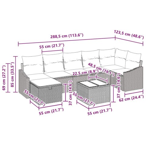 Zestaw Sof z poduszką z przechowywaniem 8 pcs polirattan