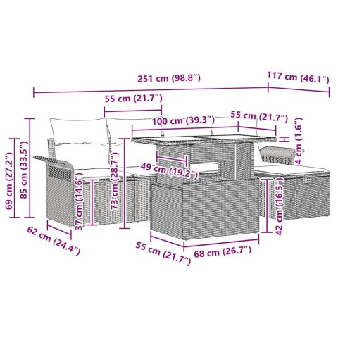 Zestaw Sof na Ogród z poduszką 6 pcs Czarny Polirattan