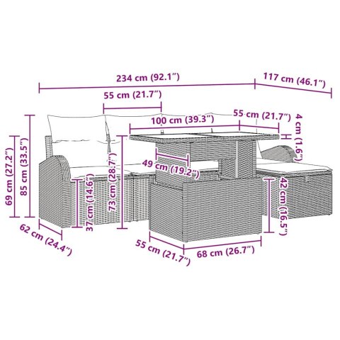Zestaw Sof na Ogród z poduszką 6 pcs Czarny Polirattan