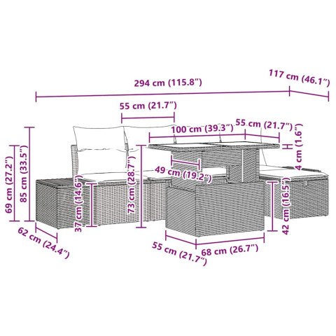 Zestaw Sof na Ogród z poduszką 6 pcs Czarny Polirattan