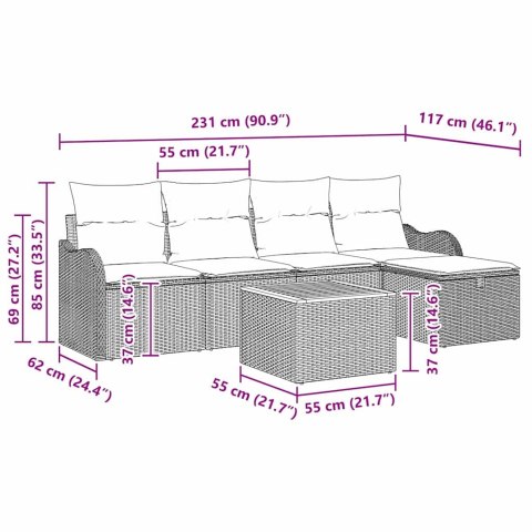 Zestaw Sof na Ogród z poduszką 6 pcs Czarny polirattan