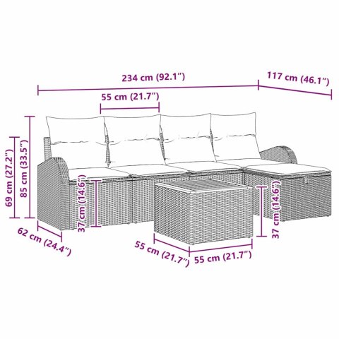 Zestaw Sof na Ogród z poduszką 6 pcs Czarny polirattan