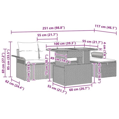 Zestaw Sof na Ogród z poduszką 6 pcs Czarny polirattan