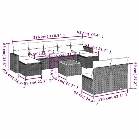 10-cz. zestaw wypoczynkowy do ogrodu, z poduszkami, czarny