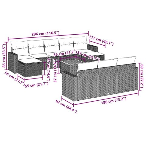 11-cz. zestaw wypoczynkowy do ogrodu, poduszki czarny rattan PE