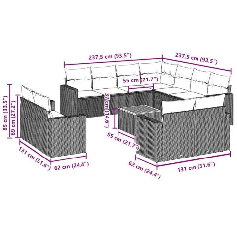 12-cz. zestaw mebli do ogrodu, z poduszkami, czarny, polirattan