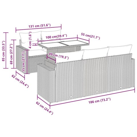 6-cz. zestaw mebli ogrodowych z poduszkami, czarny polirattan