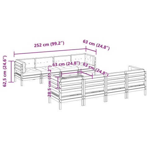 9-cz. zestaw wypoczynkowy do ogrodu, z poduszkami, daglezja