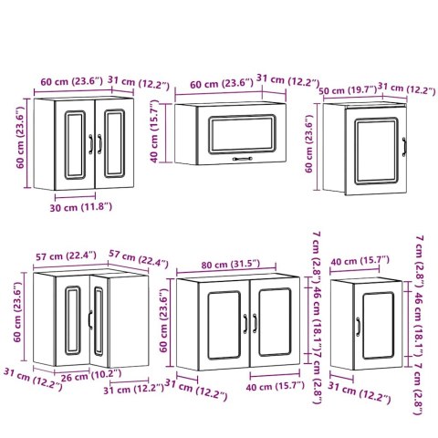 VidaXL Zestaw szafek kuchennych, Kalmar, 11-częściowy, dąb brązowy