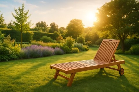 Leżak ogrodowy DIVERO z drewna tekowego z kółkami