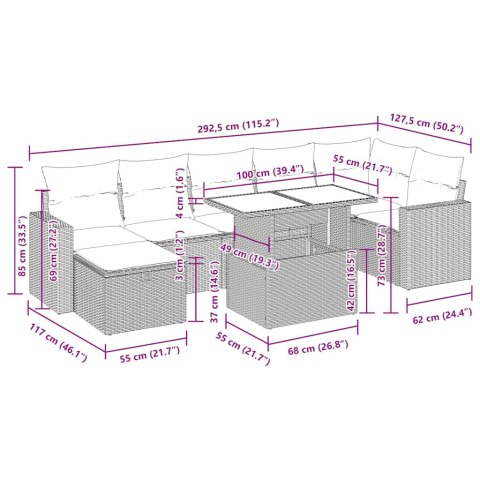 8-cz. zestaw wypoczynkowy do ogrodu, z poduszkami, czarny