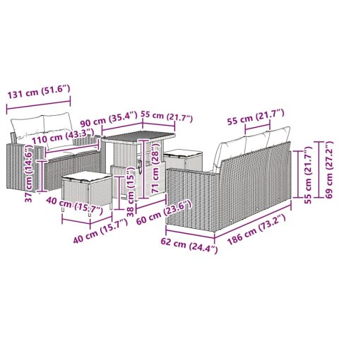 VidaXL Zestaw Sof na Ogród 8 pcs Czarny i kremowy polirattan