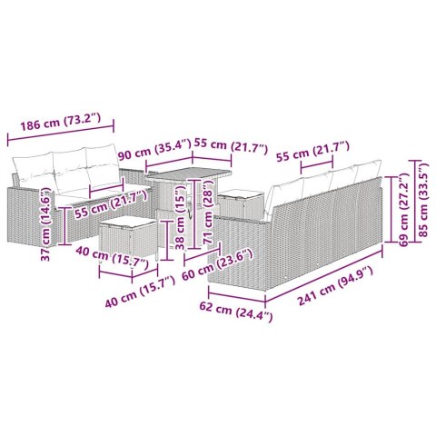 VidaXL Zestaw Sof na Ogród z poduszką 10 pcs Czarny i kremowy