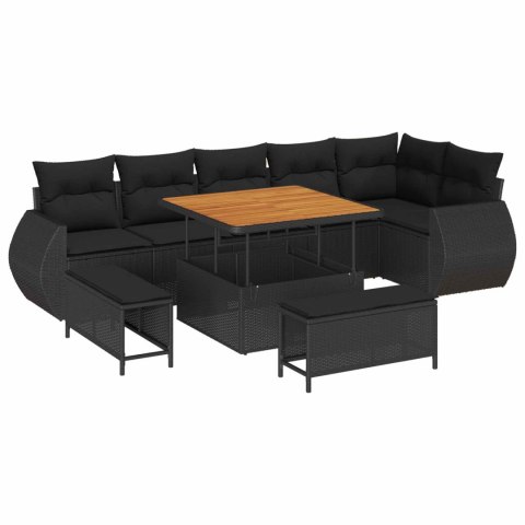 VidaXL Zestaw Sof na Ogród z poduszką 9 pcs Czarny Rattan poli