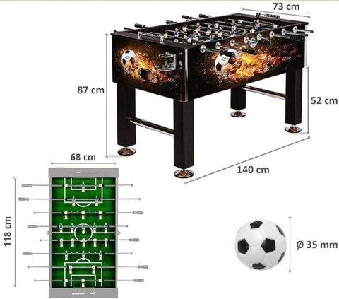 Stół do piłkarzyków Fireball turniejowy 140x73x87 cm MDF