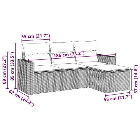 VidaXL 4-cz. zestaw wypoczynkowy do ogrodu, poduszki, czarny rattan PE