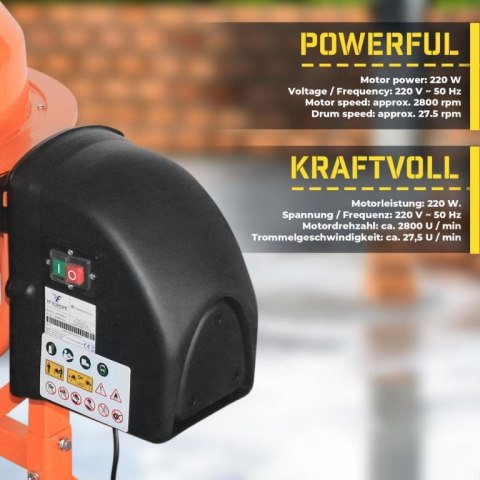 Betoniarka mobilna 70l, 220W, stalowa konstrukcja, 2 koła