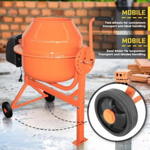 Betoniarka mobilna 70l, 220W, stalowa konstrukcja, 2 koła