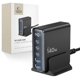 Stacja ładująca do urządzeń z wyświetlaczem 3x USB-C 2x USB-A GaN 140W - czarna