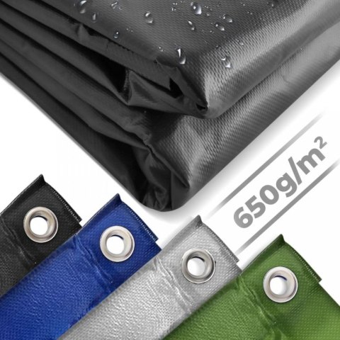 Wodoodporna plandeka z oczkami 5x8 m, czarna, 650g/m², UV