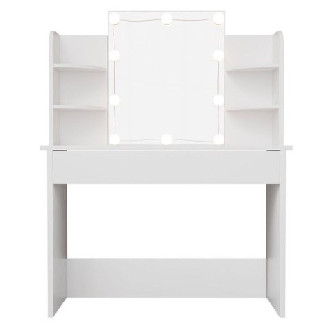 Toaletka kosmetyczna LED, biała, z szufladą i półkami