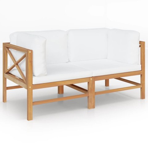2-osobowa ławka ogrodowa z kremowymi poduszkami, drewno tekowe