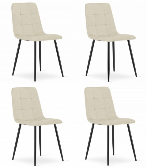 Krzesło KARA - jasny beż aksamit / nogi czarne x 4