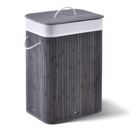 Bambusowy kosz na pranie 72l z pokrywą i workiem, szary